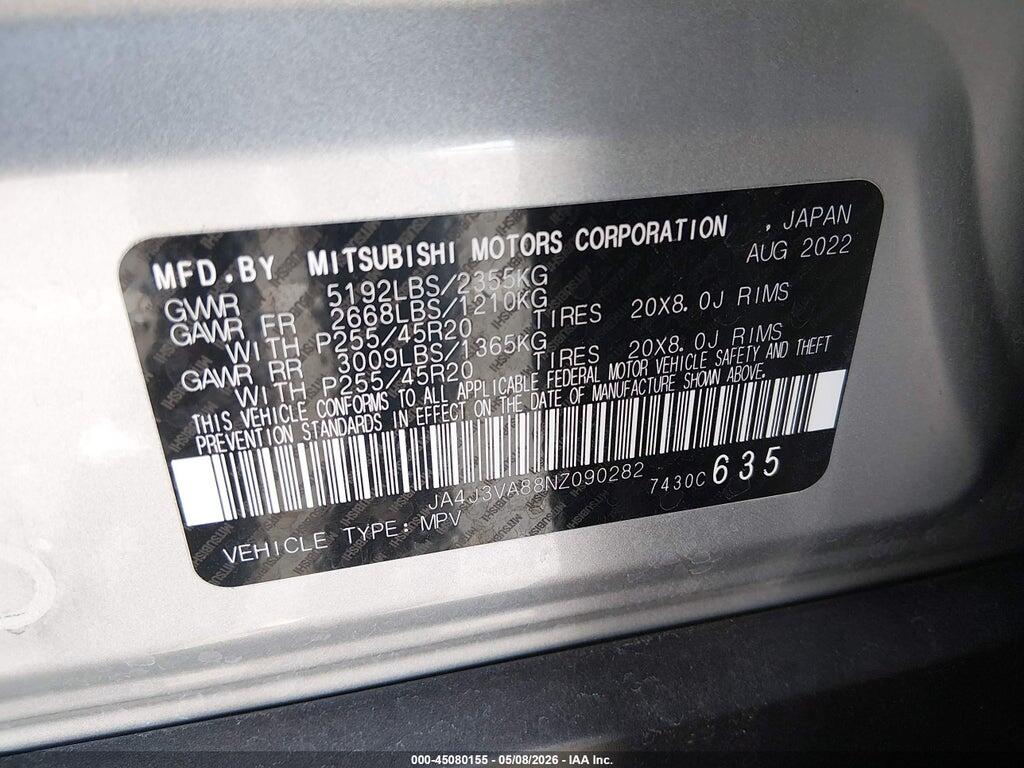 JA4J3VA88NZ090282 2022 MITSUBISHI OUTLANDER photo no. 9