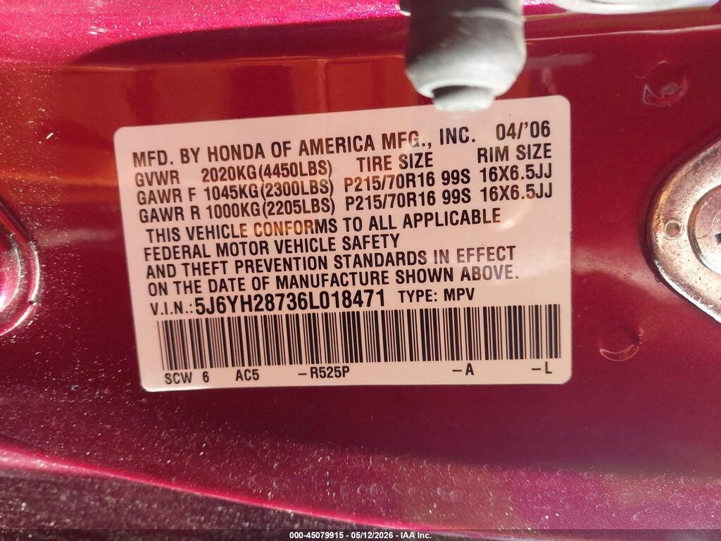 5J6YH28736L018471 2006 HONDA ELEMENT photo no. 9