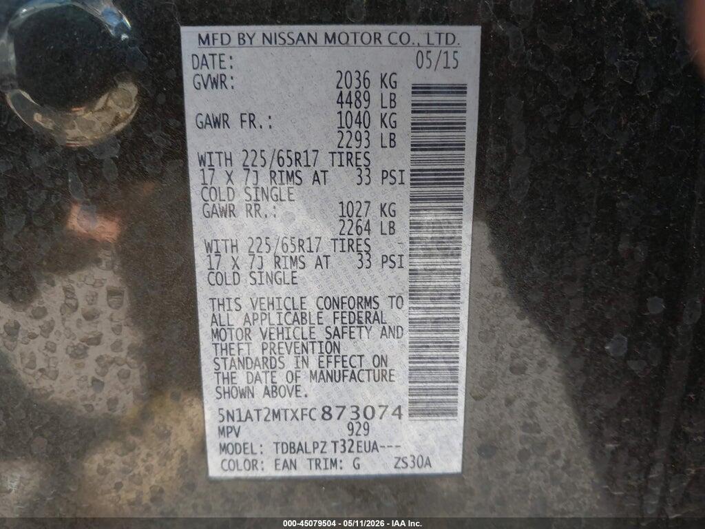 5N1AT2MTXFC873074 2015 NISSAN ROGUE photo no. 9