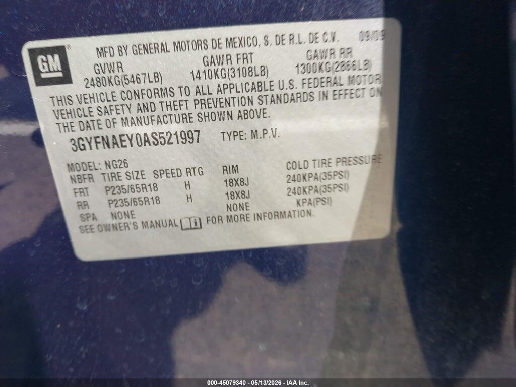 3GYFNAEY0AS521997 2010 CADILLAC SRX photo no. 9