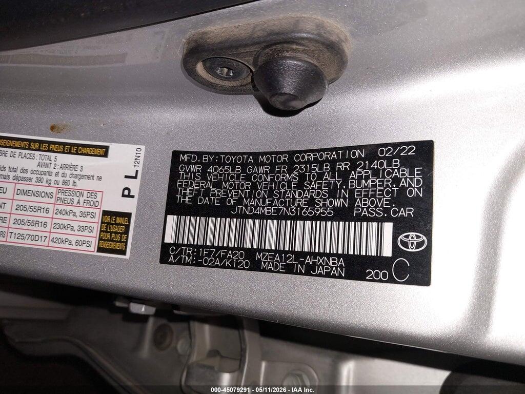 JTND4MBE7N3165955 2022 TOYOTA COROLLA photo no. 9