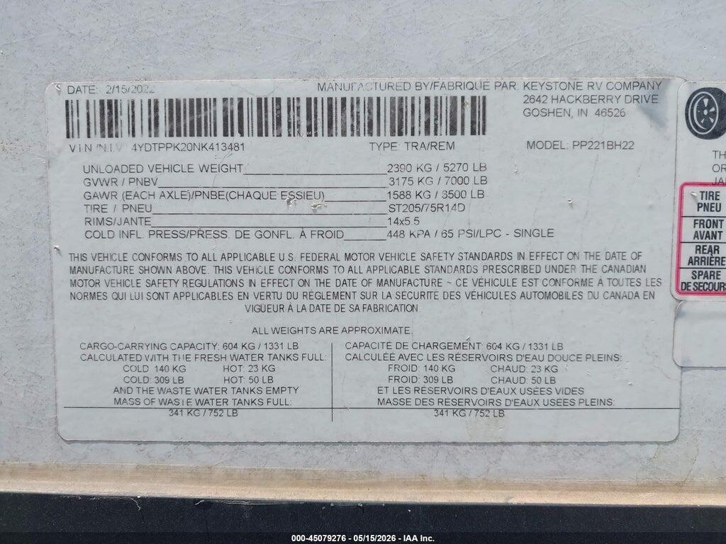 4YDTPPK20NK413481 2022 KEYS 221BH photo no. 9