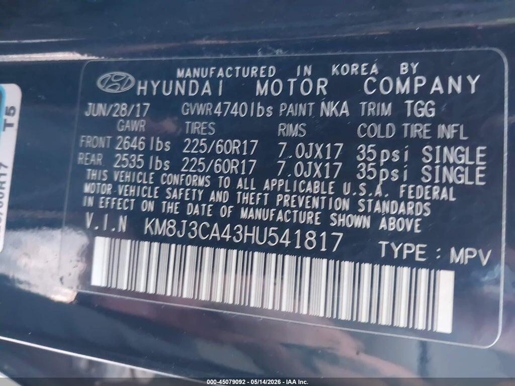 KM8J3CA43HU541817 2017 HYUNDAI TUCSON photo no. 9