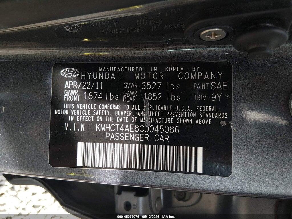 KMHCT4AE8CU045086 2012 HYUNDAI ACCENT photo no. 9