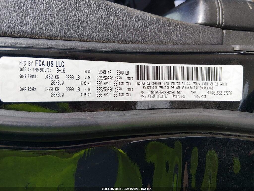 1C4RDHAG5HC636459 2017 DODGE DURANGO photo no. 9