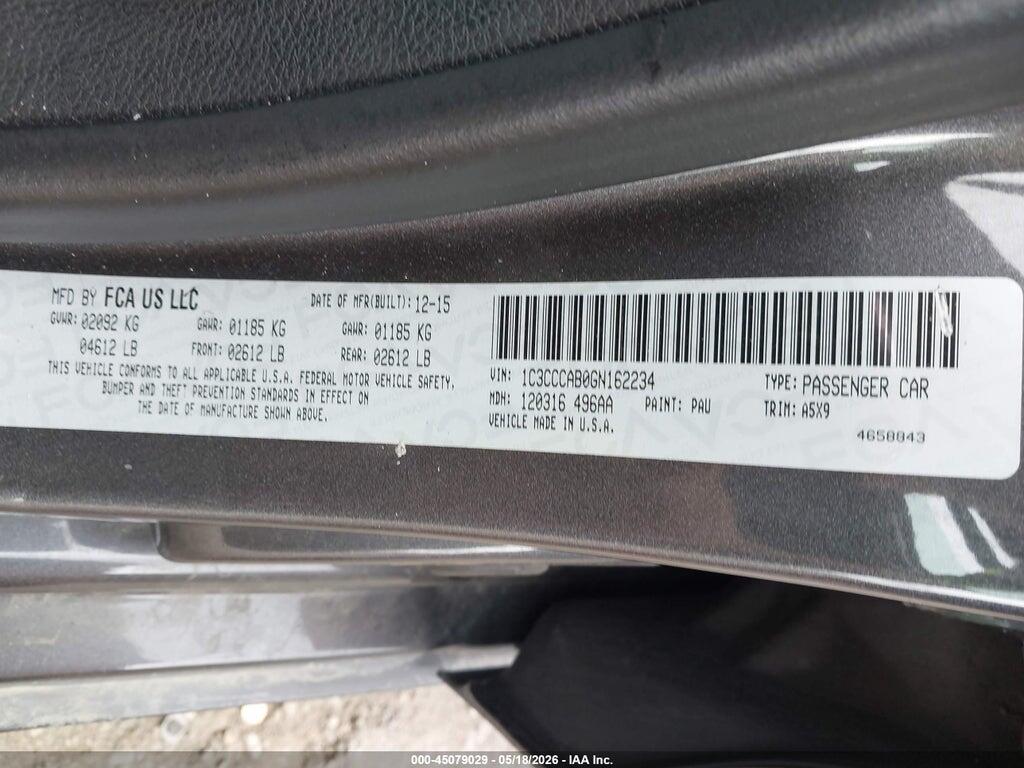 1C3CCCAB0GN162234 2016 CHRYSLER 200 photo no. 9