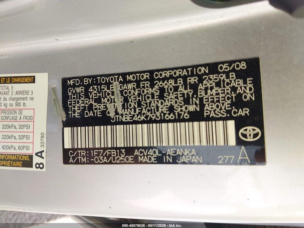 JTNBE46K793166176 2009 TOYOTA CAMRY photo no. 9
