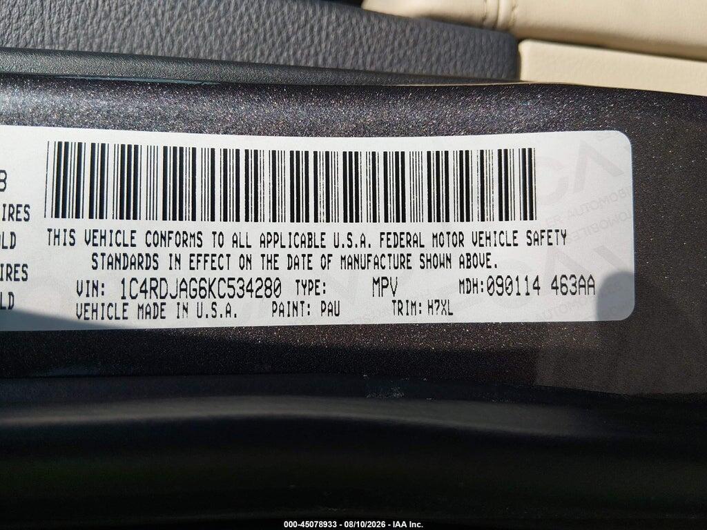 1C4RDJAG6KC534280 2019 DODGE DURANGO photo no. 9