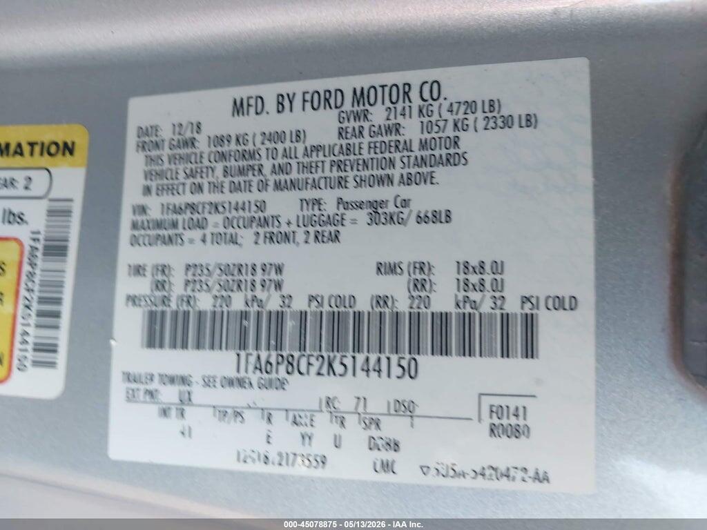 1FA6P8CF2K5144150 2019 FORD MUSTANG photo no. 9