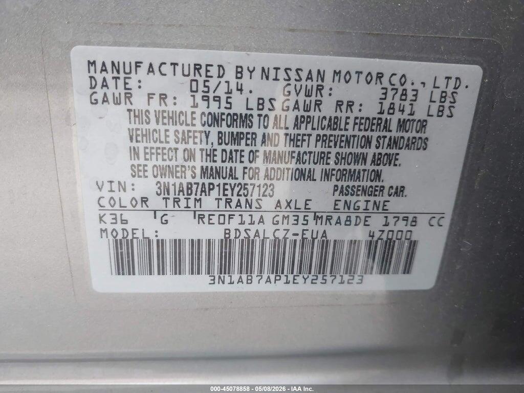 3N1AB7AP1EY257123 2014 NISSAN SENTRA photo no. 9