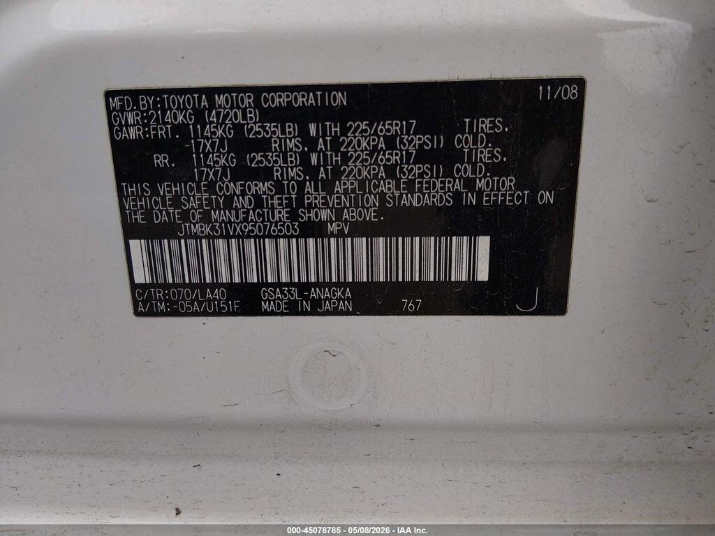 JTMBK31VX95076503 2009 TOYOTA RAV4 photo no. 9