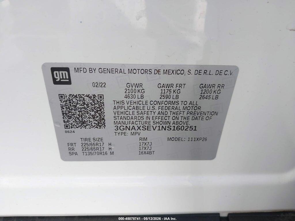 3GNAXSEV1NS160251 2022 CHEVROLET EQUINOX photo no. 9