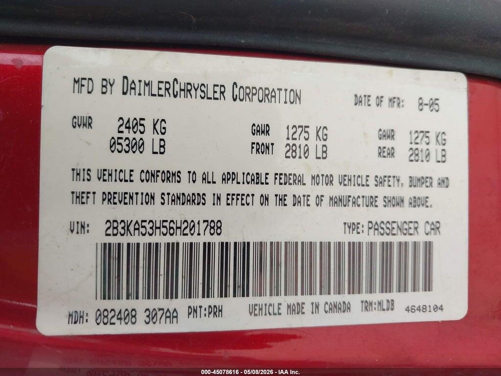 2B3KA53H56H201788 2006 DODGE CHARGER photo no. 9