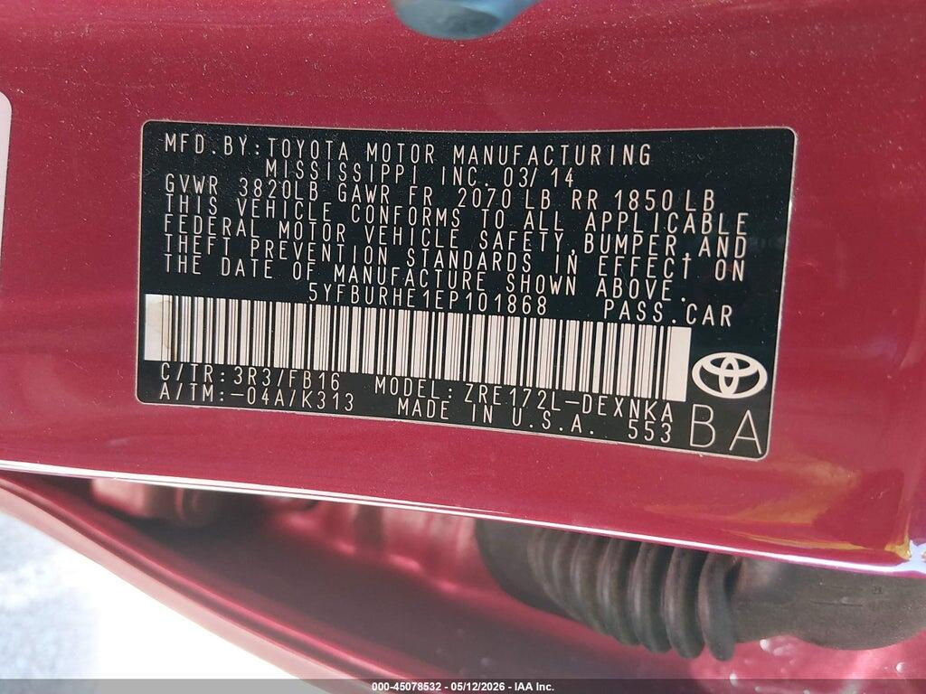 5YFBURHE1EP101868 2014 TOYOTA COROLLA photo no. 9