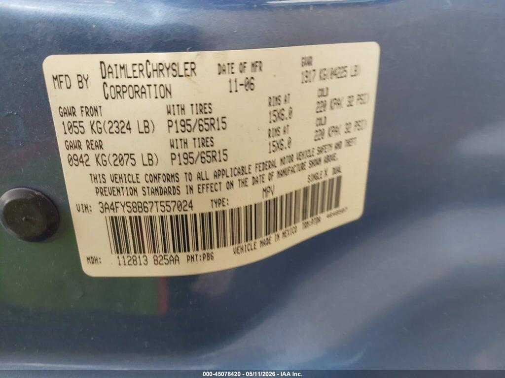 3A4FY58B67T557024 2007 CHRYSLER PT CRUISER photo no. 9