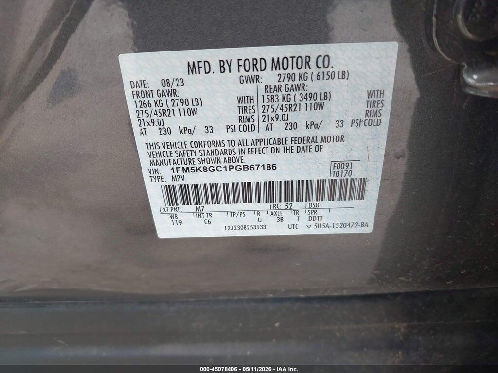1FM5K8GC1PGB67186 2023 FORD EXPLORER photo no. 9