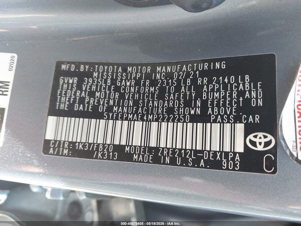 5YFEPMAE4MP222250 2021 TOYOTA COROLLA photo no. 9