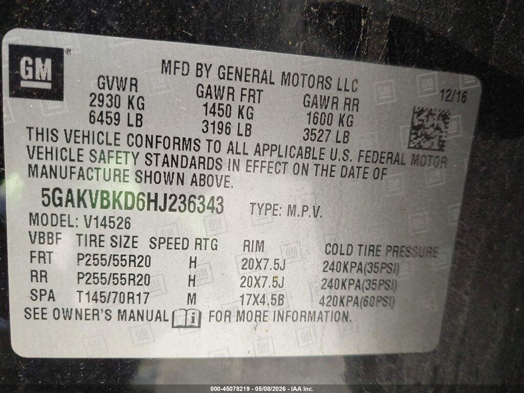 5GAKVBKD6HJ236343 2017 BUICK ENCLAVE photo no. 9