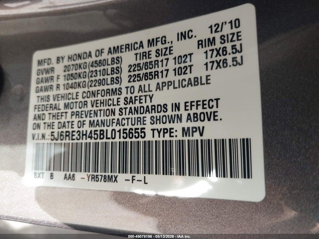 5J6RE3H45BL015655 2011 HONDA CR-V photo no. 9