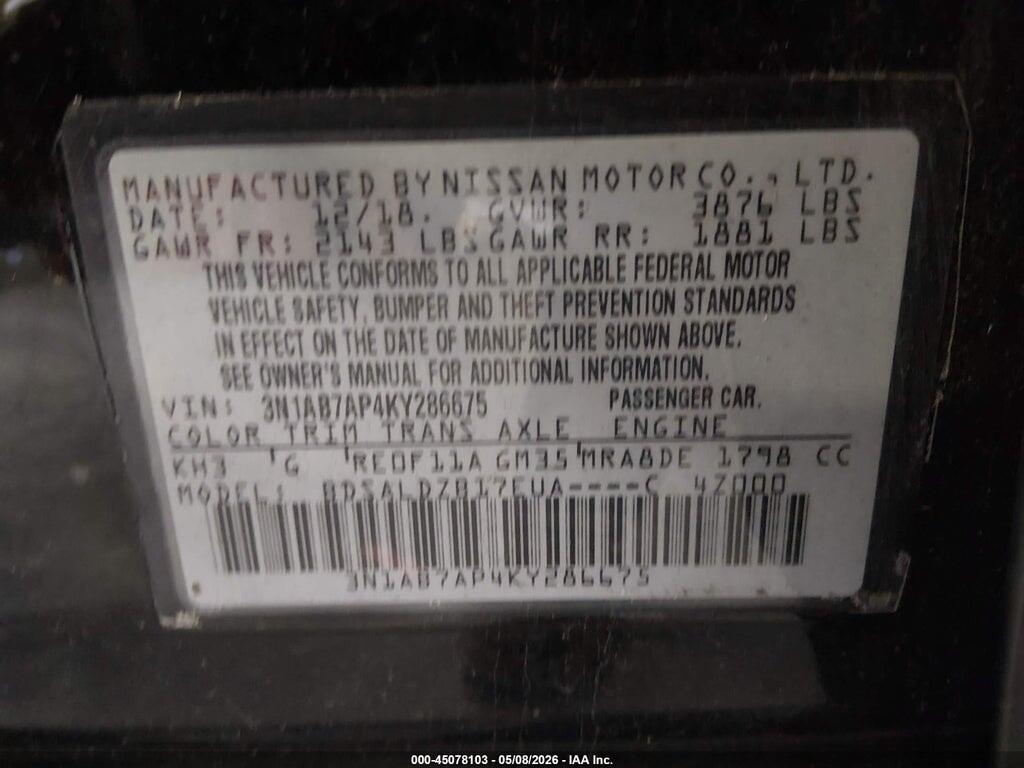 3N1AB7AP4KY286675 2019 NISSAN SENTRA photo no. 9