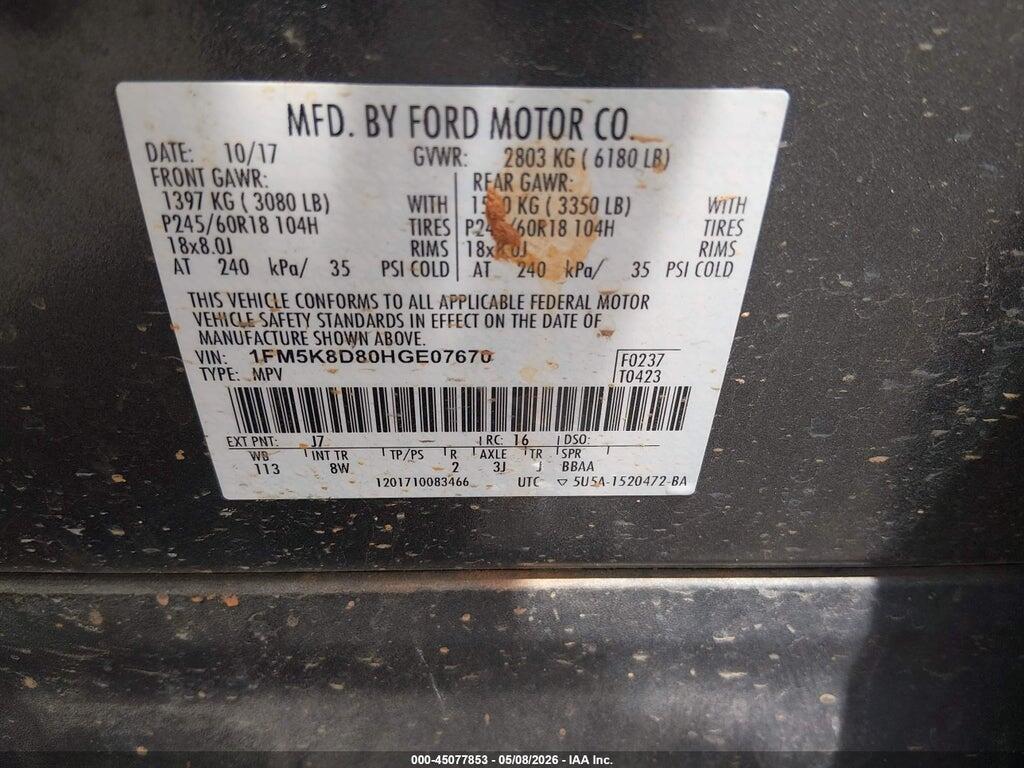 1FM5K8D80HGE07670 2017 FORD EXPLORER photo no. 9