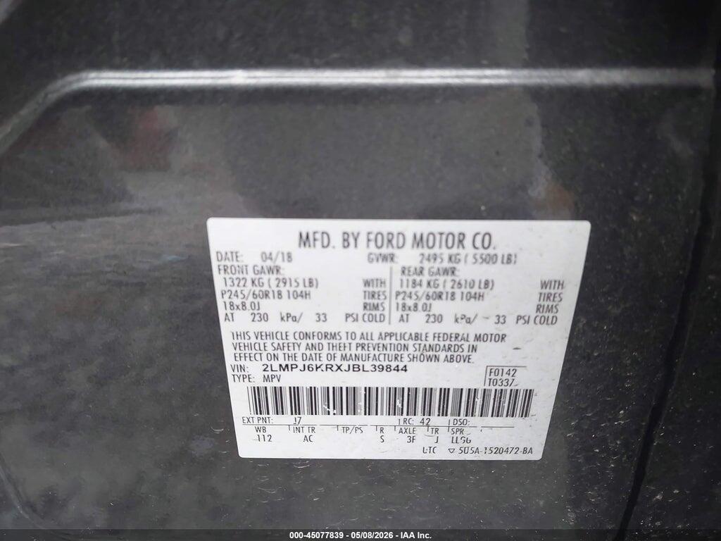 2LMPJ6KRXJBL39844 2018 LINCOLN MKX photo no. 9