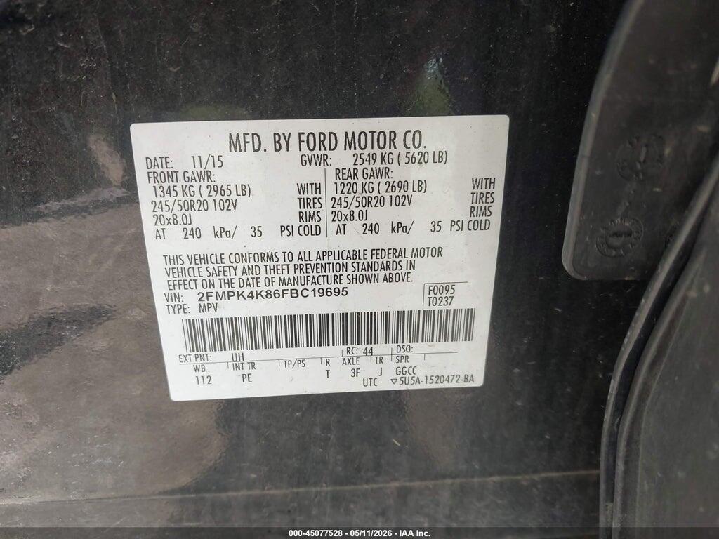 2FMPK4K86FBC19695 2015 FORD EDGE photo no. 9