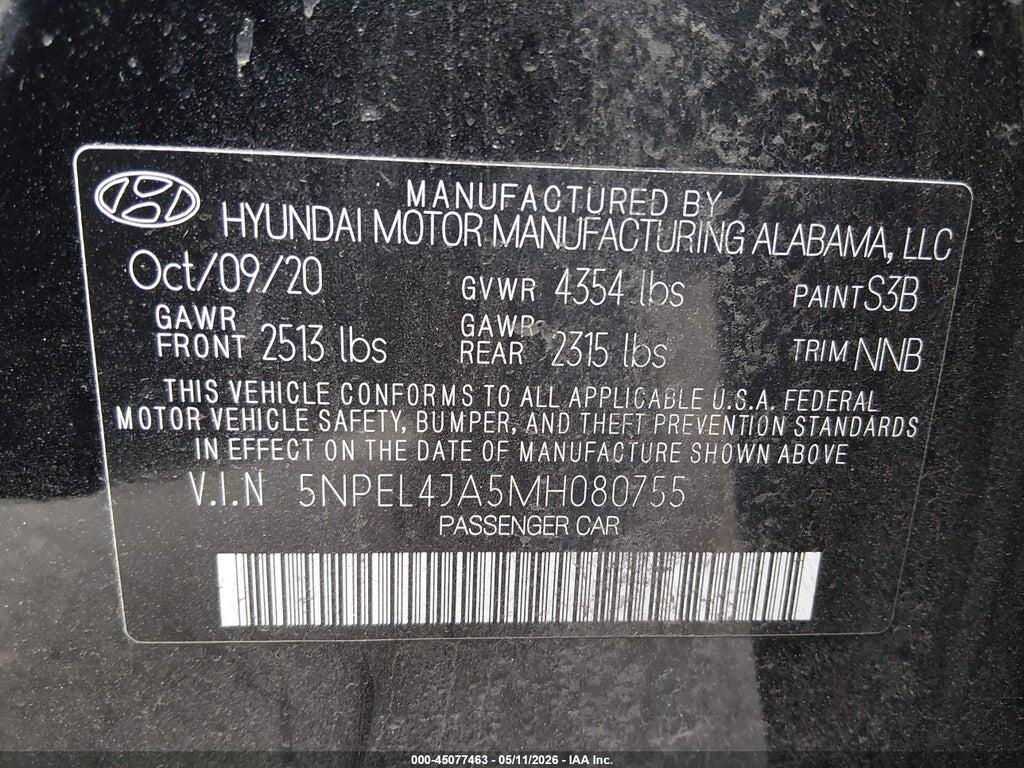 5NPEL4JA5MH080755 2021 HYUNDAI SONATA photo no. 9