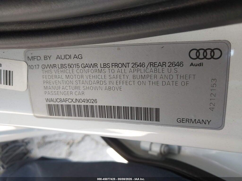 WAUC8AFCXJN049026 2018 AUDI A6 photo no. 9