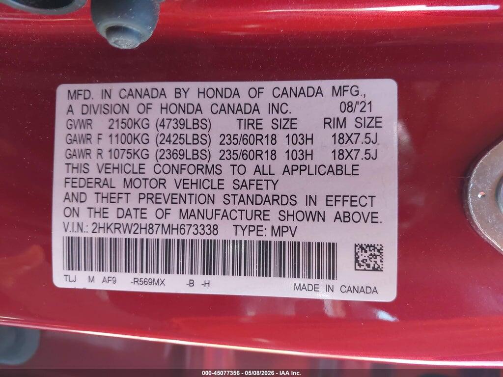2HKRW2H87MH673338 2021 HONDA CR-V photo no. 9