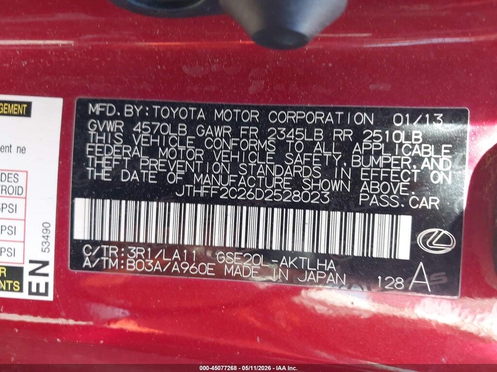 JTHFF2C26D2528023 2013 LEXUS IS 250C photo no. 9