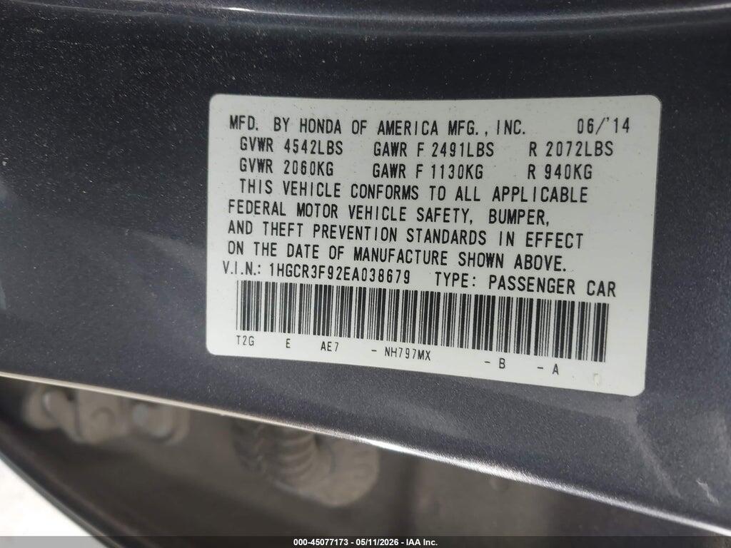 1HGCR3F92EA038679 2014 HONDA ACCORD photo no. 9