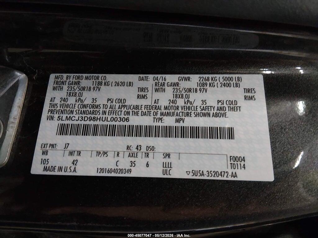 5LMCJ3D98HUL00306 2017 LINCOLN MKC photo no. 9