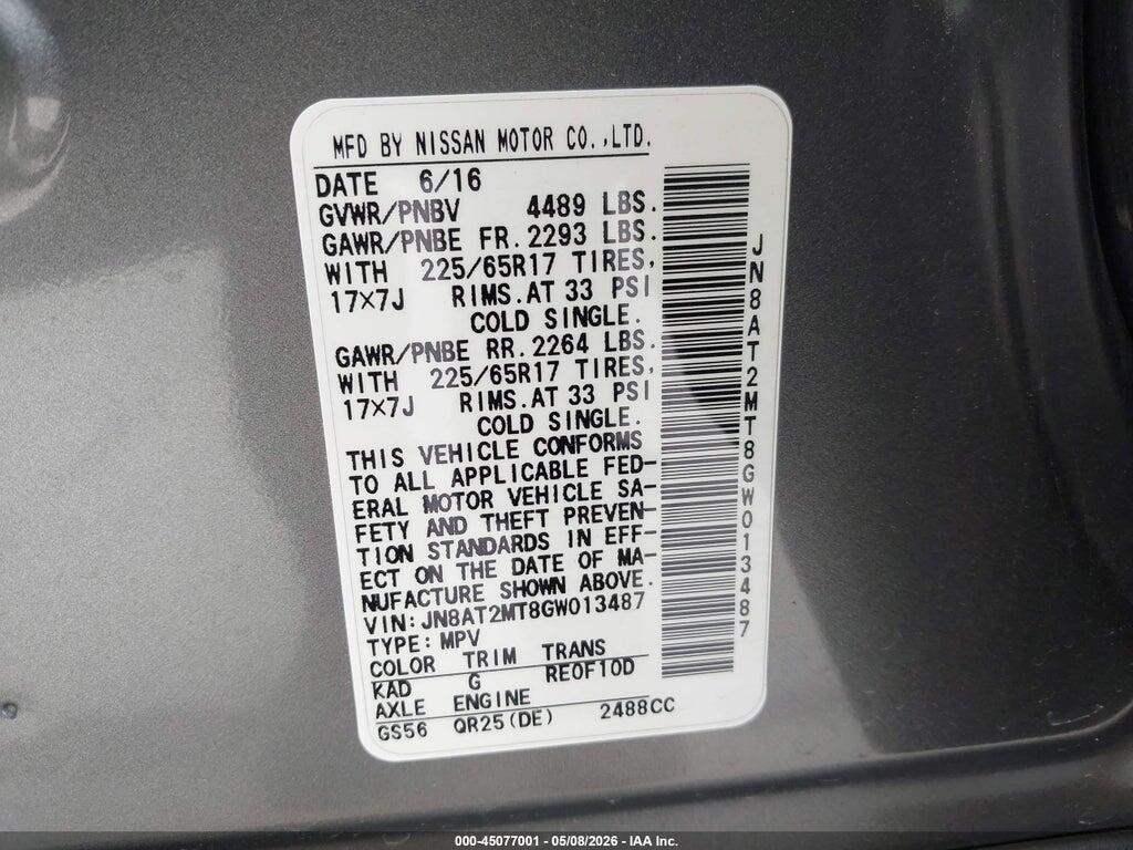 JN8AT2MT8GW013487 2016 NISSAN ROGUE photo no. 9