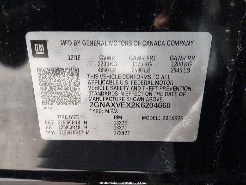2GNAXVEX2K6204660 2019 CHEVROLET EQUINOX photo no. 9