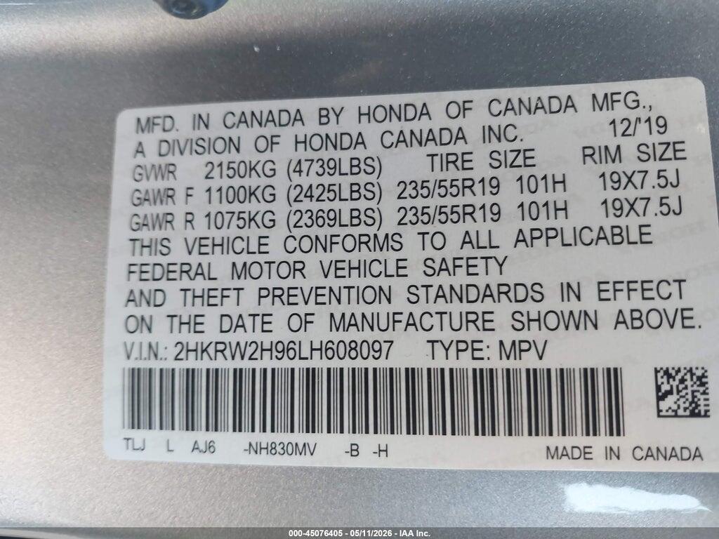 2HKRW2H96LH608097 2020 HONDA CR-V photo no. 9
