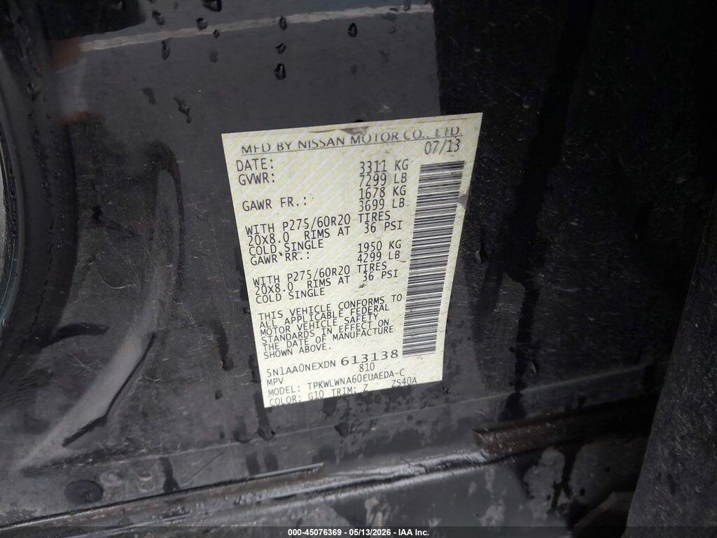 5N1AA0NEXDN613138 2013 NISSAN ARMADA photo no. 9