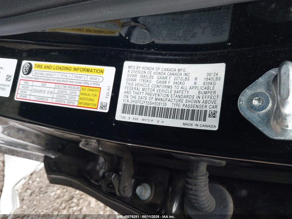 2HGFE2F55SH508135 2025 HONDA CIVIC photo no. 9