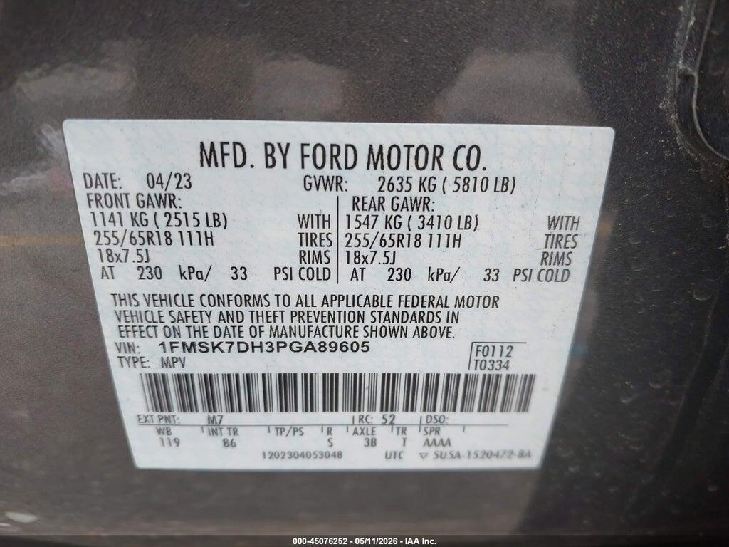 1FMSK7DH3PGA89605 2023 FORD EXPLORER photo no. 9