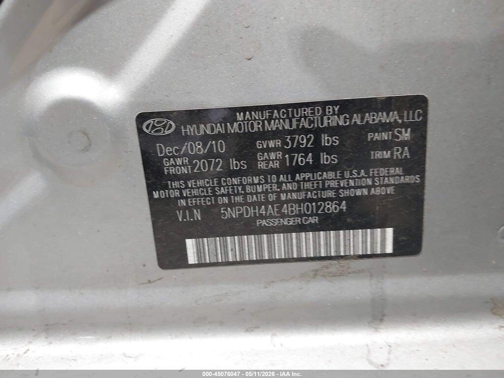 5NPDH4AE4BH012864 2011 HYUNDAI ELANTRA photo no. 9