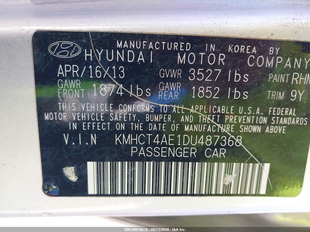 KMHCT4AE1DU487368 2013 HYUNDAI ACCENT photo no. 9