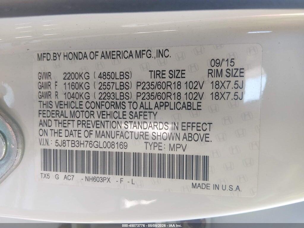 5J8TB3H76GL008169 2016 ACURA RDX photo no. 9