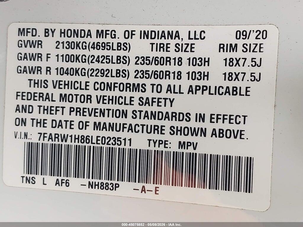 7FARW1H86LE023511 2020 HONDA CR-V photo no. 9