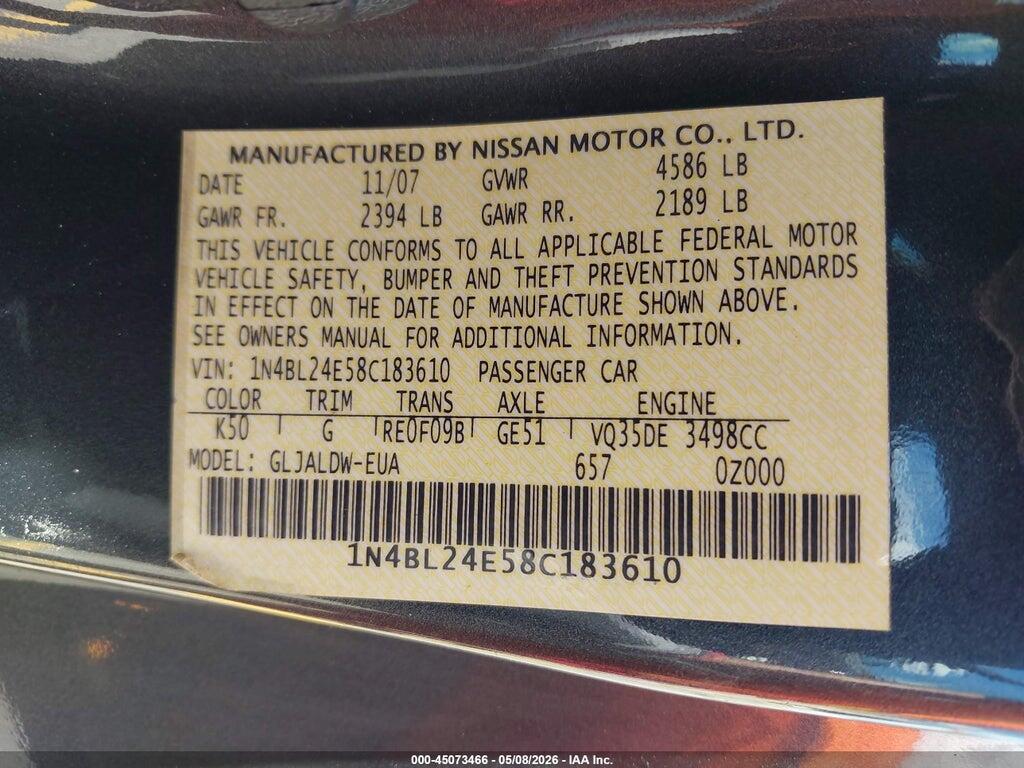 1N4BL24E58C183610 2008 NISSAN ALTIMA photo no. 9