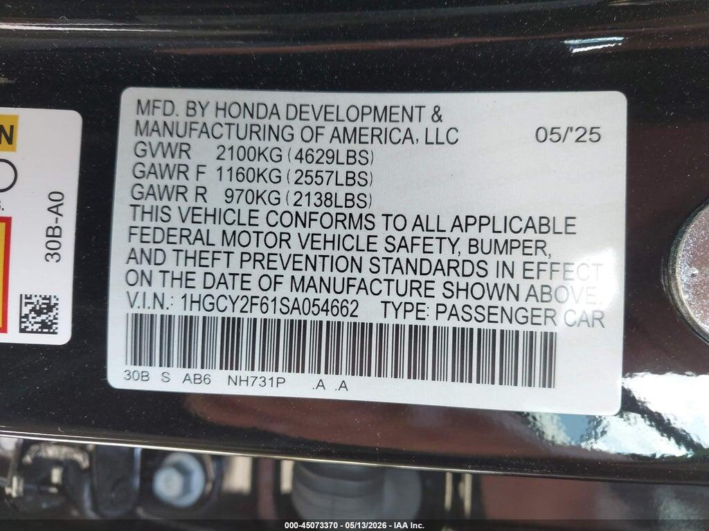 1HGCY2F61SA054662 2025 HONDA ACCORD HYBRID photo no. 9