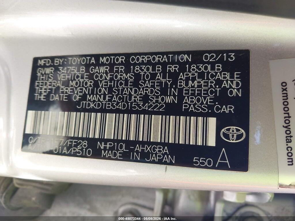 JTDKDTB34D1534222 2013 TOYOTA PRIUS C photo no. 9