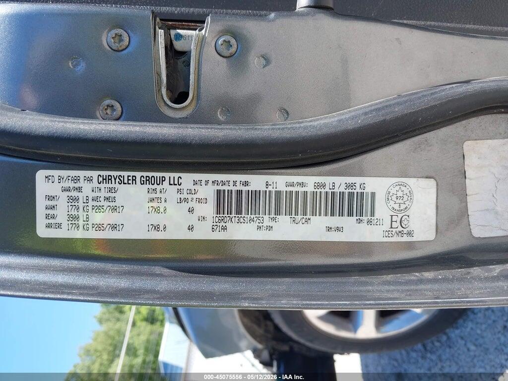 1C6RD7KT3CS104753 2012 RAM 1500 photo no. 9