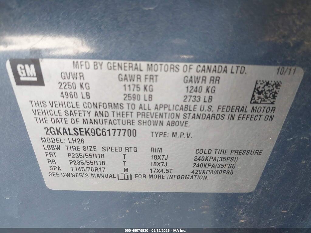 2GKALSEK9C6177700 2012 GMC TERRAIN photo no. 9