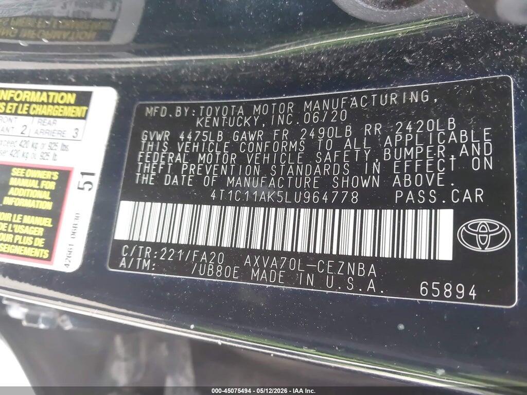 4T1C11AK5LU964778 2020 TOYOTA CAMRY photo no. 9