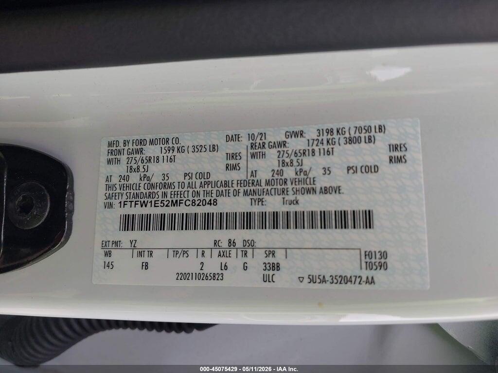 1FTFW1E52MFC82048 2021 FORD F-150 photo no. 9
